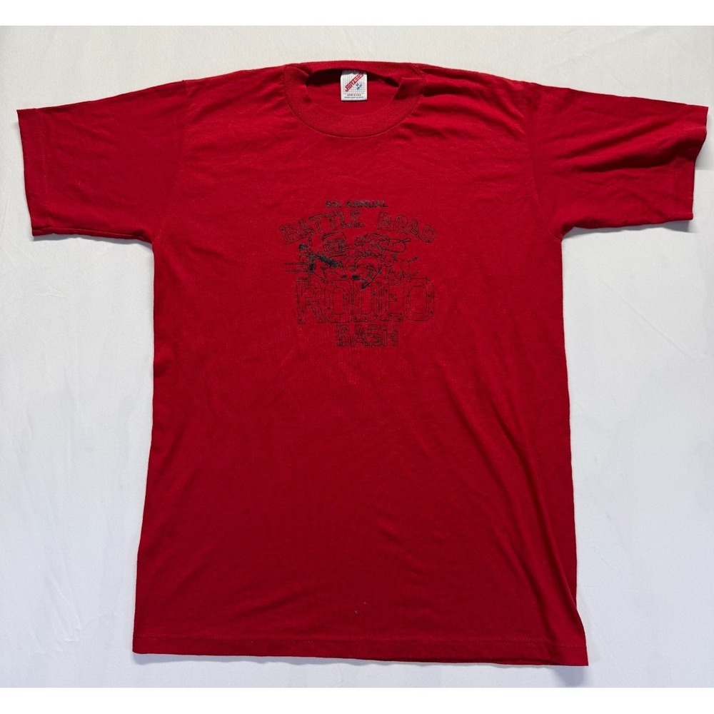 Vintage Jerzees T Shirt Men Medium Red Graphic 5th Annual Battle Road Rodeo Bash